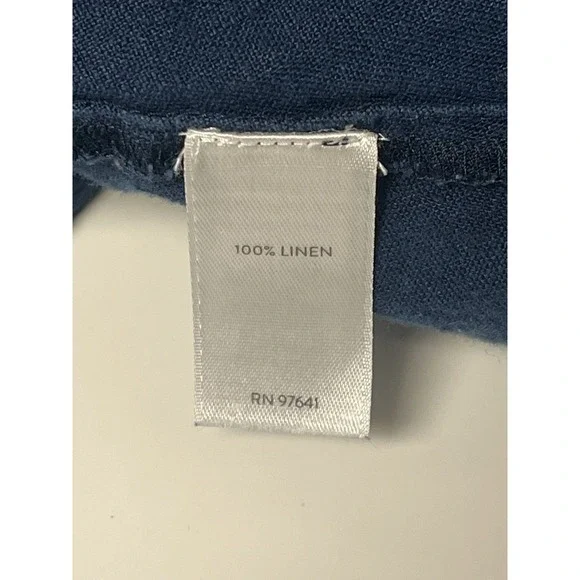 J Jill Love Linen Navy Shirt Dress Medium Mother of Pearl Button Front Collar - Picture 9 of 10